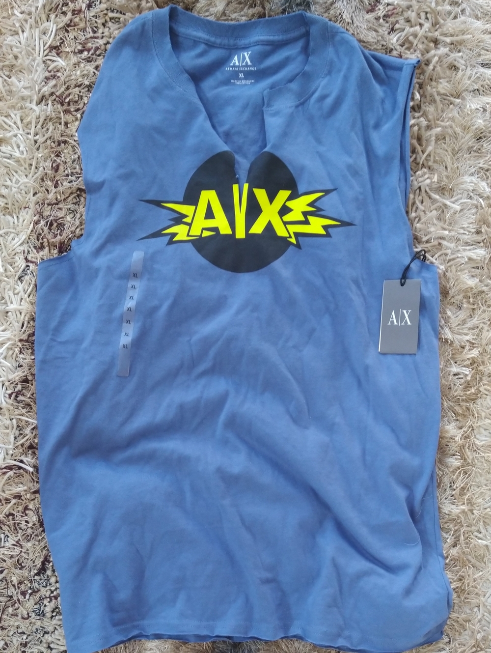 A|X Armani Exchange Navy Graphic Muscle Tank with Yellow Logo + Bonus